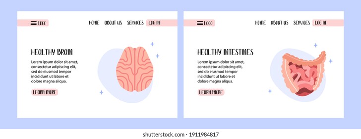 El cerebro humano. Sistema digestivo humano. Trigo, intestino grueso. Tracto digestivo. Diagnóstico de enfermedades. Ilustración plana vectorial. Perfecto para el diseño de pancartas, página de inicio