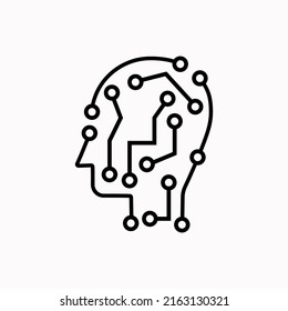 Human brain as digital circuit board. Artificial intelligence icon. Techno woman head logo concept creative idea.