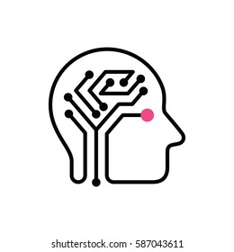 Human Brain As Digital Circuit Board, Vector Icon