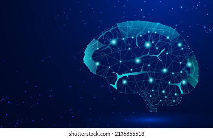 human brain digital wire graphics dots and lines vector illustration
