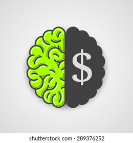 Human brain with dollar sign. Vector illustration