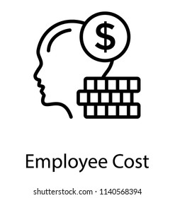 A human brain with the dollars giving the concept of employee cost 