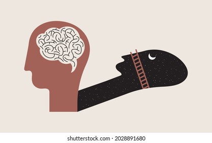 Human brain during sleep, mental health. Deep meditation concept. Vector illustration