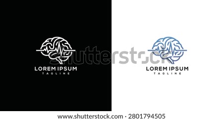 Human Brain and ECG Line Logo Concept for Neuroscience and Mental Health