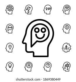 Hombres, cerebro, emoción, feliz icono de vector plano en mente paquete de procesos