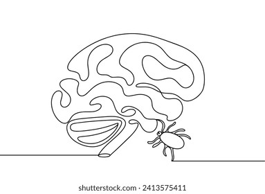 The human brain and the encephalitis tick. Pathogen brain inflammation. Dangerous disease. Images produced without the use of any form of AI software at any stage. 