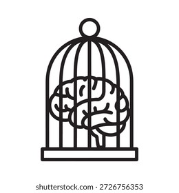 Un cerebro humano encerrado dentro de las barras de un contorno de jaula de pájaros