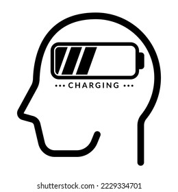 Human brain energy charging icon. Flat style design. Recharge yourself concept. Vector illustration.