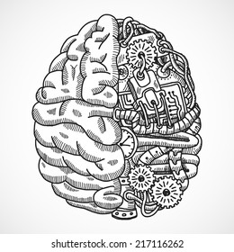 Human Brain As Engineering Processing Machine Sketch Concept Vector Illustration