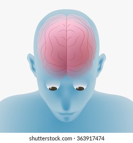 human brain and eyeball, top front view, vector illustration