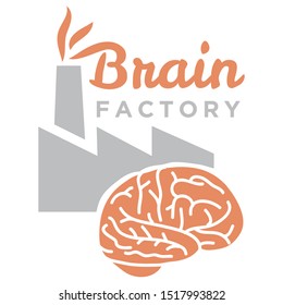 Human brain and factory, vector logo template