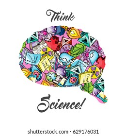 Human Brain Filled with Science Illustration with Molecules and Bacteria and other Icons Vector Art Design Illustration