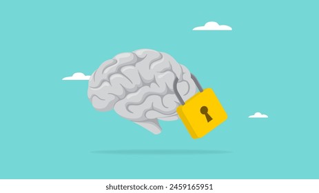 human brain with fixed mindset with the concept of locked human brain vector illustration