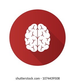Human brain flat design long shadow glyph icon. Nervous system organ. Vector silhouette illustration