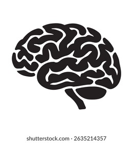 Human brain flat icon for app and website. Vector black silhouette. with white background
