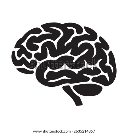 Human brain flat icon for app and website. Vector black silhouette. with white background
