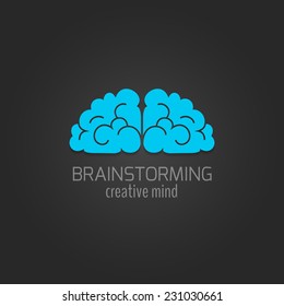 Human brain flat icon brainstorming creative mind concept isolated on dark background vector illustration