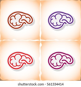 Human brain. Flat sticker with shadow on old paper. Vector illustration