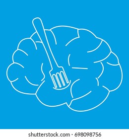 Human brain with fork icon blue outline style isolated vector illustration. Thin line sign