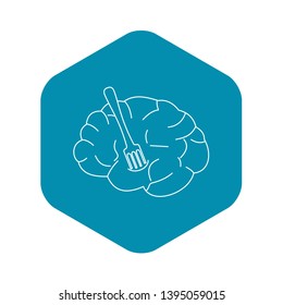 Human brain with fork icon. Outline illustration of human brain with fork vector icon for web