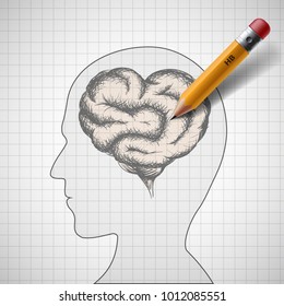 Human brain in the form of the heart. Stock vector illustration.