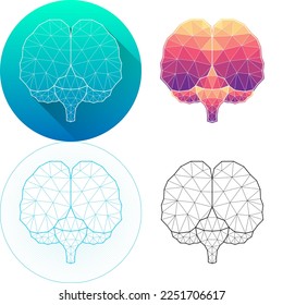 Human Brain Front View Central Nervous System Medical Human Organ Logo Icon Minimalistic Triangulated Polygonal Low Poly, Line Art Long Shadow Isolated on White Background