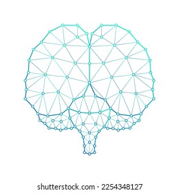 Human Brain Front View Central Nervous System Polygonal Low Poly Triangulated Mesh Connect Dots Medical Logo Icon, Line Art Isolated on White Background