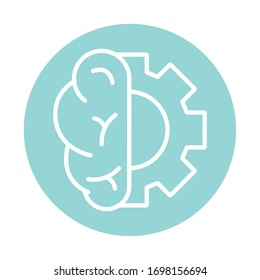 Human brain and gear block style icon design, Mental health mind science intelligence idea medical and education theme Vector illustration