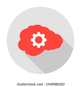 Human Brain Gear Circle Icon. Vector Illustration with Long Shadow. Business Item.