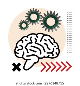 Human brain with gear cog art collage, composition abstract shapes, concept of inspiration and brainstorm
