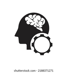 Human brain with gear icon design. Gear in head icon vector, Thinking icon symbol. isolated on white background. vector illustration