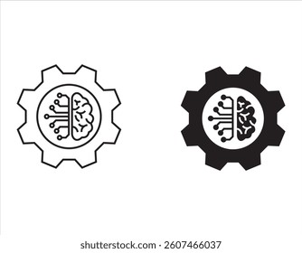 Human brain with gear line icon set. Robot technology and engineering thinking symbol. For your website, logo, app, UI design. Vector illustration, isolated on white background.