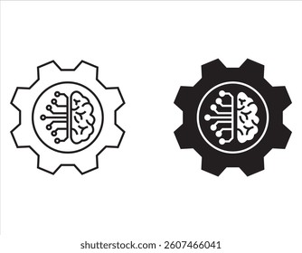 Human brain with gear line icon set. Robot technology and engineering thinking symbol. For your website, logo, app, UI design. Vector illustration, isolated on white background.
