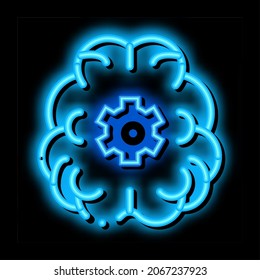 Human Brain Gear neon light sign vector. Glowing bright icon Human Brain Gear isometric sign. transparent symbol illustration