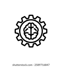 Human brain with gear wheel icon, simple flat style, illustration, logo sign symbol pictogram template, for ui or ux isolated on white for mobile app, editable
