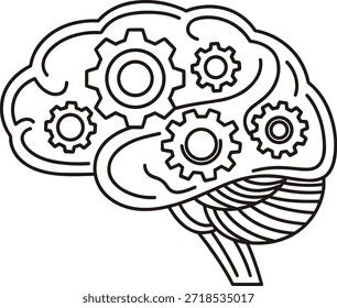 Cerebro humano con engranajes dentro del concepto Mecanismo de intelecto Proceso mental de pensamiento creativo Generación de ideas Resolución de problemas y toma de decisiones inteligente