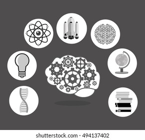 human brain with gears inside and science related icons image 
