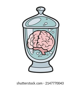 Human brain in a glass jar color variation for coloring page on white background