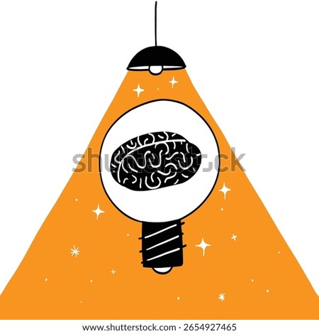 A human brain glowing inside a bright lightbulb. This powerful graphic represents a new idea, innovation, brainstorming, creative thinking, and a moment of inspiration.