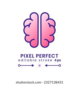 Human brain gradient fill desktop icon. Nervous system. Cognitive intelligence. Thinking skills. Pixel perfect, outline 4px. Modern colorful linear symbol. Vector isolated editable RGB element