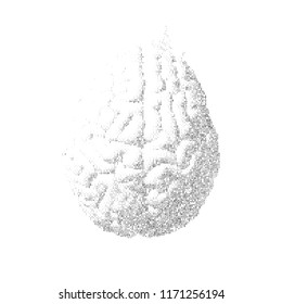 Human brain graphic illustration from text code isolated on white background