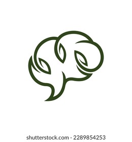 Human brain green leaf nature simple logo