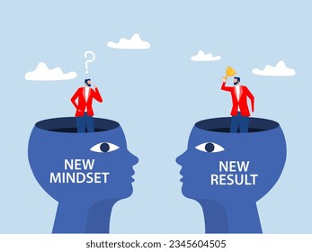 Human Brain growth mindset,difference Businessman chang thinking New Mindset vs New Result. Improvement Concept. Success And Personal Development Concept.