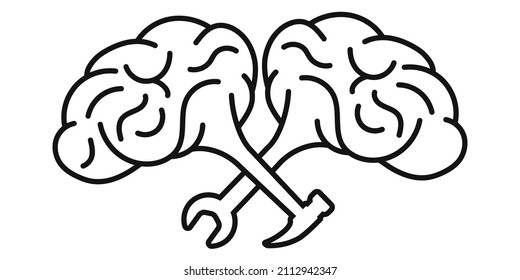 Human brain with hammer wrench, psychology concept work psychologist, psychotherapist