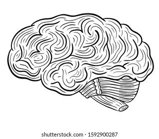 human brain hand drawn engraved sketch drawing vector illustration