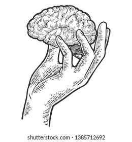 Human brain in hand sketch engraving vector illustration. Scratch board style imitation. Black and white hand drawn image.