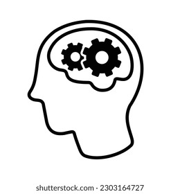 cerebro humano, cabeza, ruedas cognitivas, engranajes, ilustración vectorial 