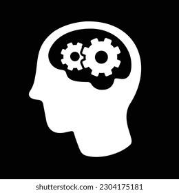 human brain, head, cogwheels, gears, vector illustration 