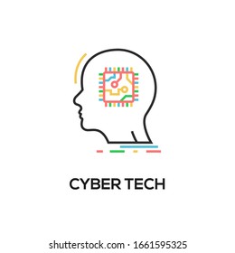 Human brain head digital logo technology. People think tech cyber mind creative icon