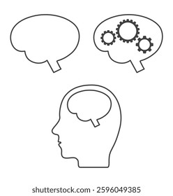Human brain in head with gears cogs wheel mechanism inside icon